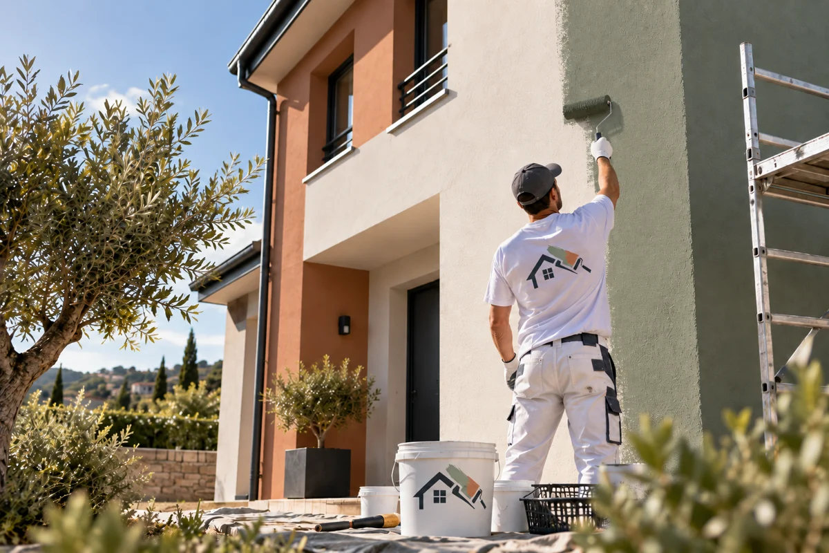 Illustration de travaux de peinture sur une façade